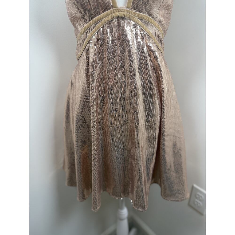 Free People Gold Sequin Sleeveless Dress Size 4 Party Lowcut Sparkle Boho - Picture 14 of 15